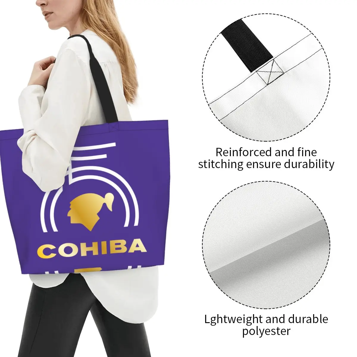 Reusable Cuban Cohiba Shopping Bag Women Canvas Shoulder Tote Bag Portable Groceries Shopper Bags