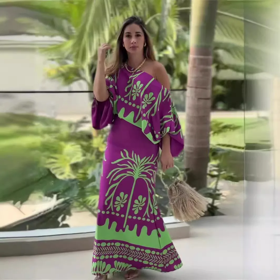 المرأة المطبوعة عارضة العصرية فضفاضة 2 قطعة مجموعات طويلة الأكمام قمم الكاحل طول التنانير الملابس النسائية ربيع الموضة الأمريكية الجديدة #2