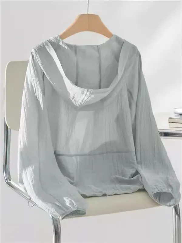 Oule Lightweight Silk Casual Breathable Women's Jacket Spring Summer New Style Sporty Top Zipper Closure Hooded Regular Sleeve