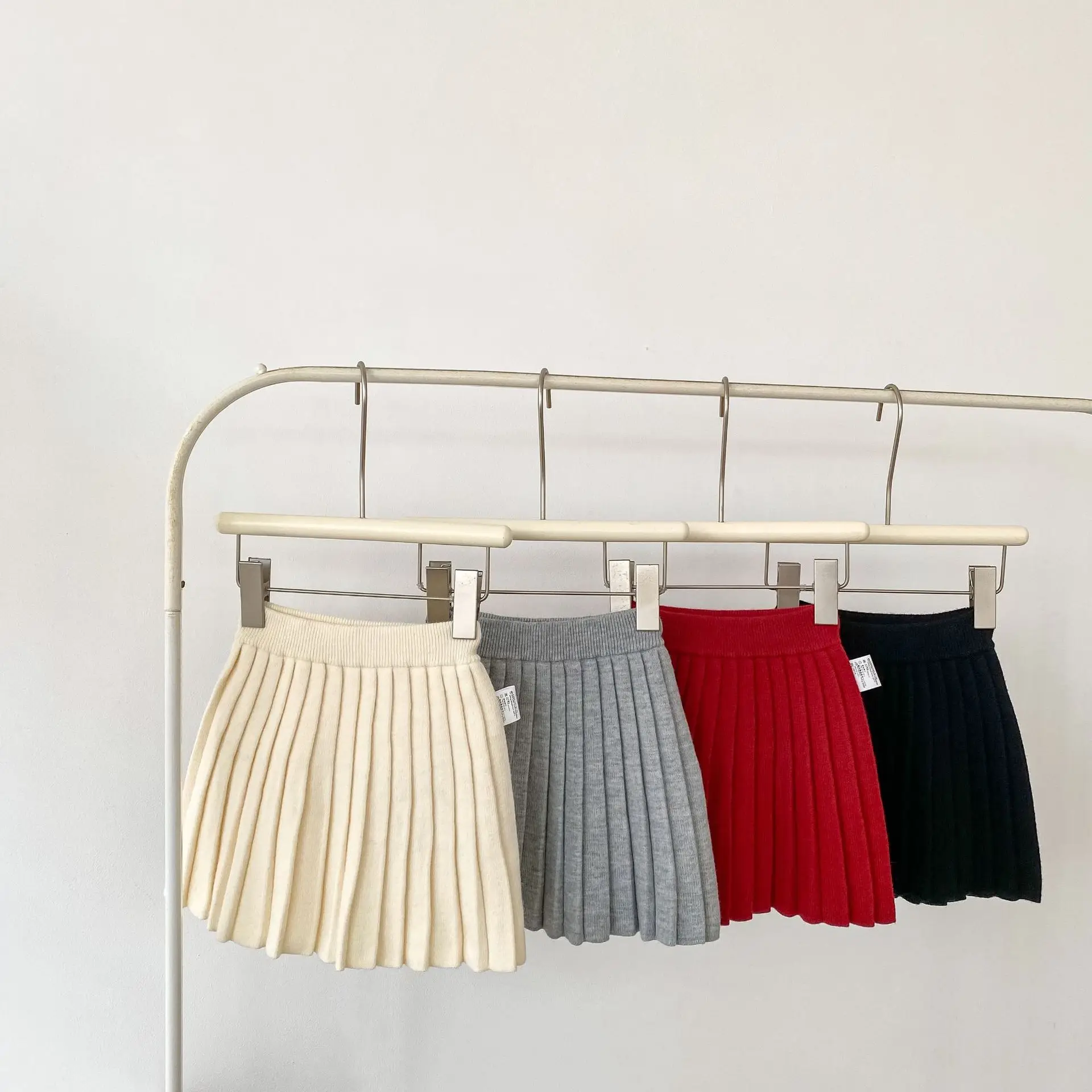 2026 Spring New Girls Pleated Skirt Children Knitted Skirt Solid Girls A-line Skirt Kids Princess Skirts Casual Baby Clothes
