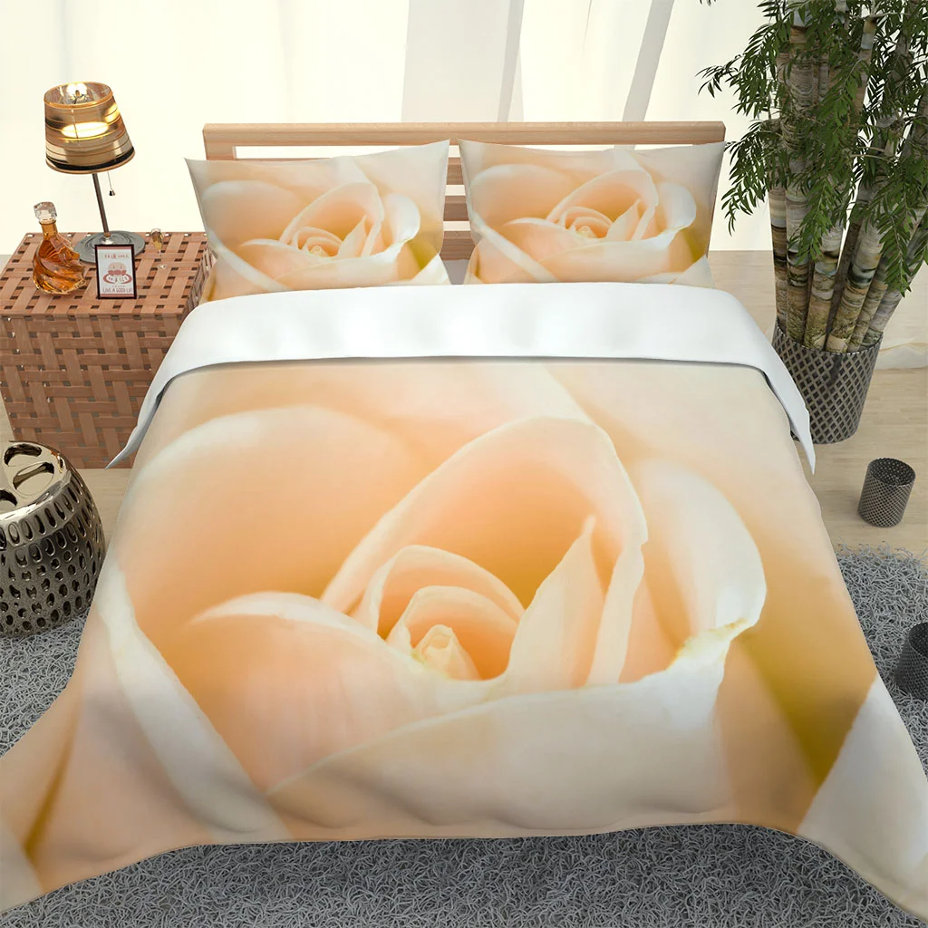 HUANZHUANG Comfortable Bedding Yellow Rose Flower King Queen Double Full Twin Single Size Bed Linen Set Zipper Closure Ultra