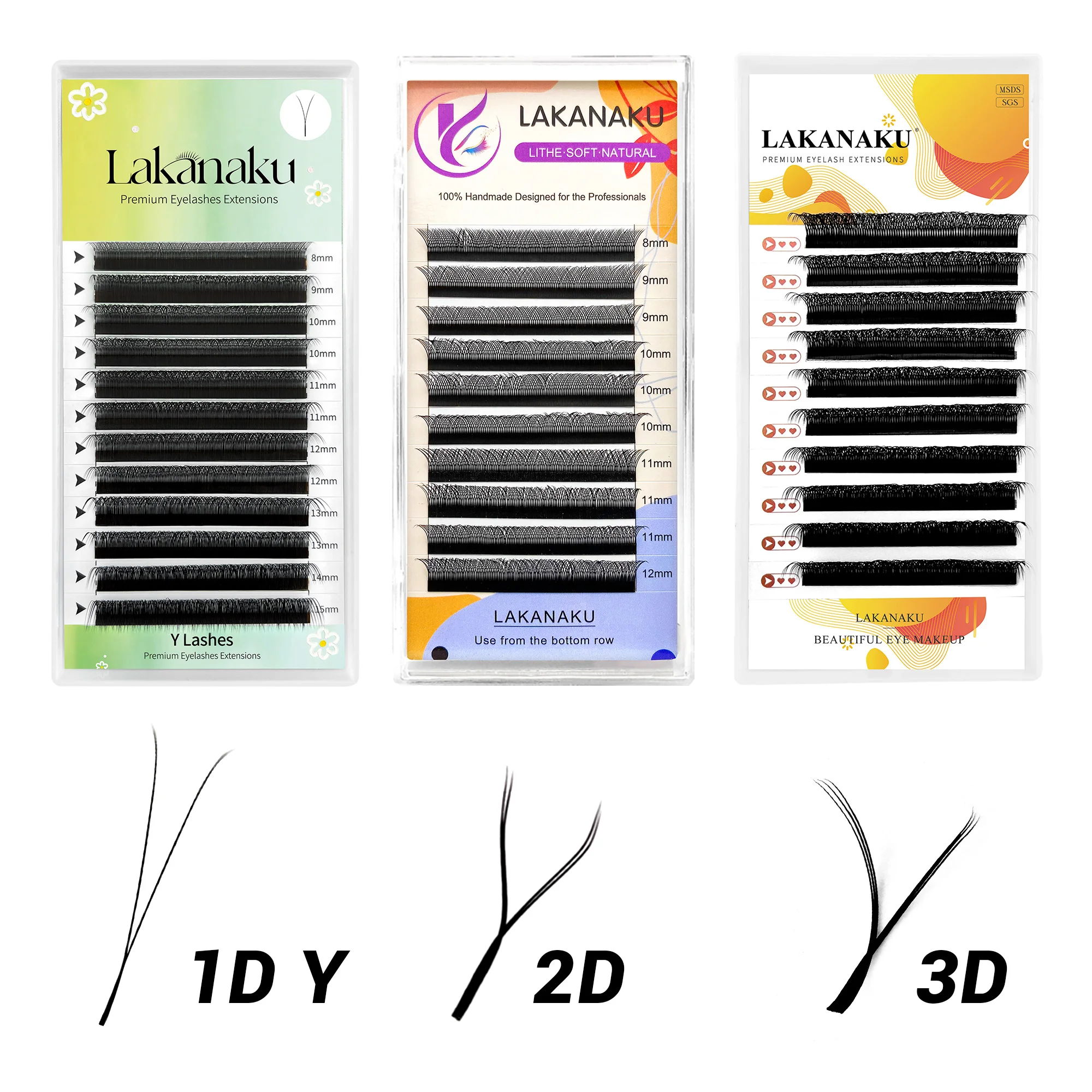 Lakanaku ขนตาปลอมสำหรับ1D/2D/3D ขนตาปลอมขนมิงค์ c/d ธรรมชาติแบบบราซิลเลี่ยน3ปลายที่ต่อขนตา YY cilios