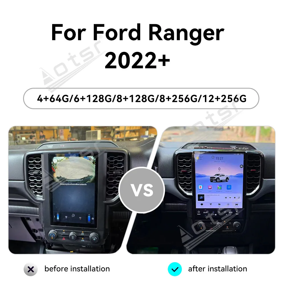 14.5 Inch Screen For Ford Ranger 2022 2023 2024 12+256GB Android 14.0 Carplay Auto Multimedia Stereo Radio Player GPS Navigation
