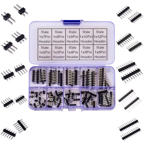 2.54mm Male Pin Header Kit, Single Row DIP Connector 2-12P Straight Pins for PCB Electronics DIY