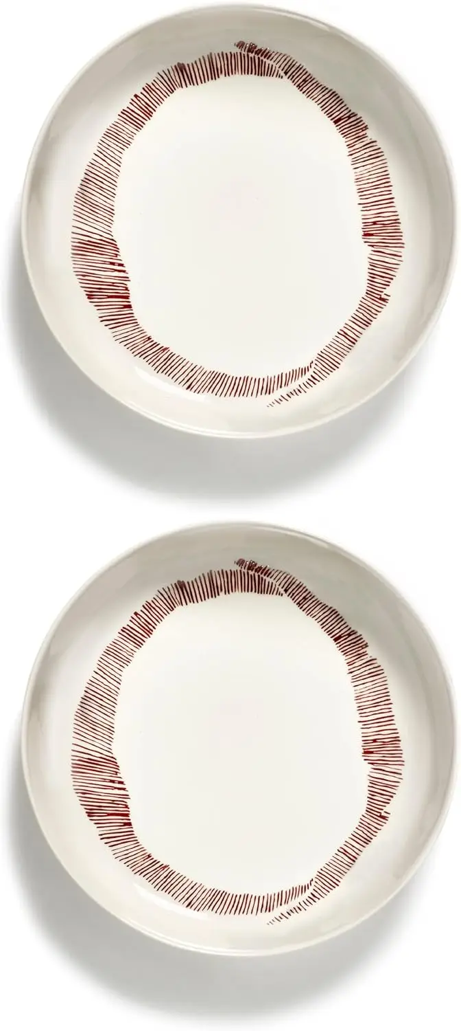 

Pasta Bowls Dinnerware Set | Feast Tableware By Ottolenghi | Deep Salad And Soup Plates Set Of 2 Red White Bowls | Stoneware