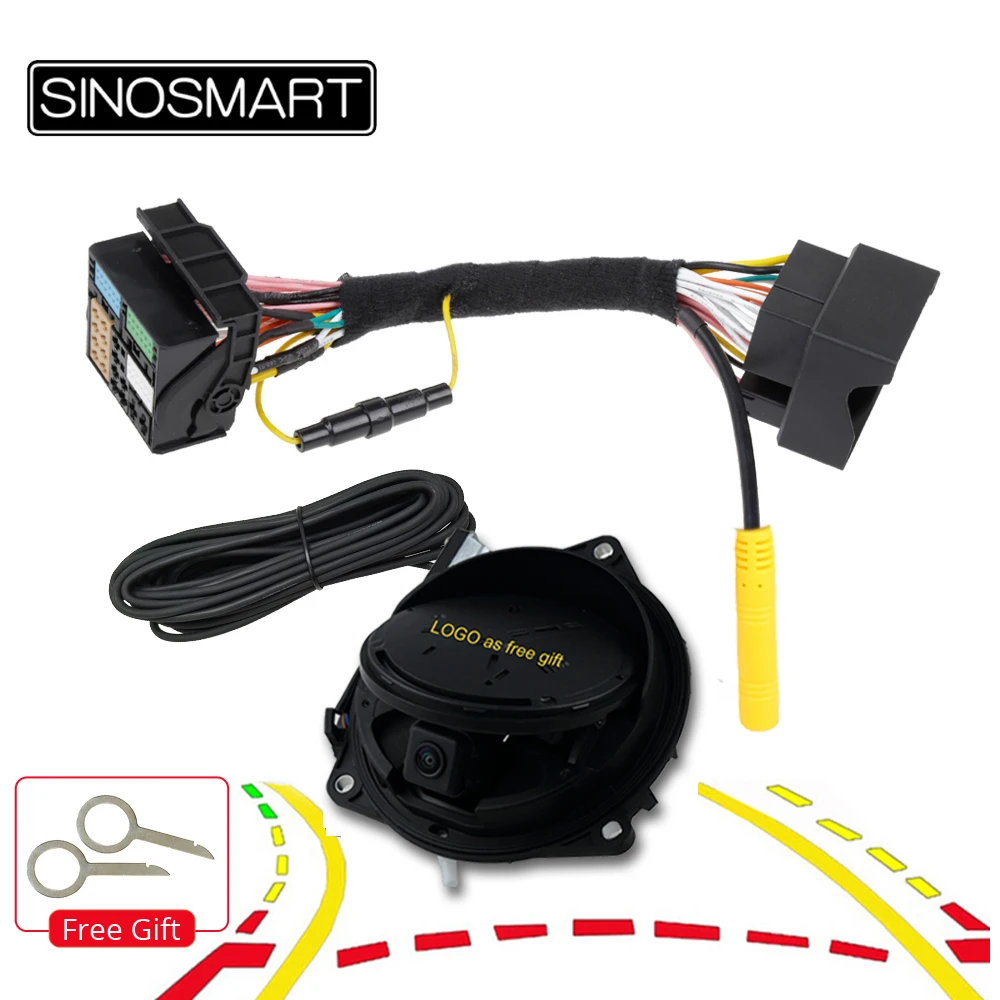 

SINOSMART Car Rear View Auto Flip Reversing Emblem Logo Dynamic Trajectory Camera for Golf CC Passat T-ROC MQB Original Screen