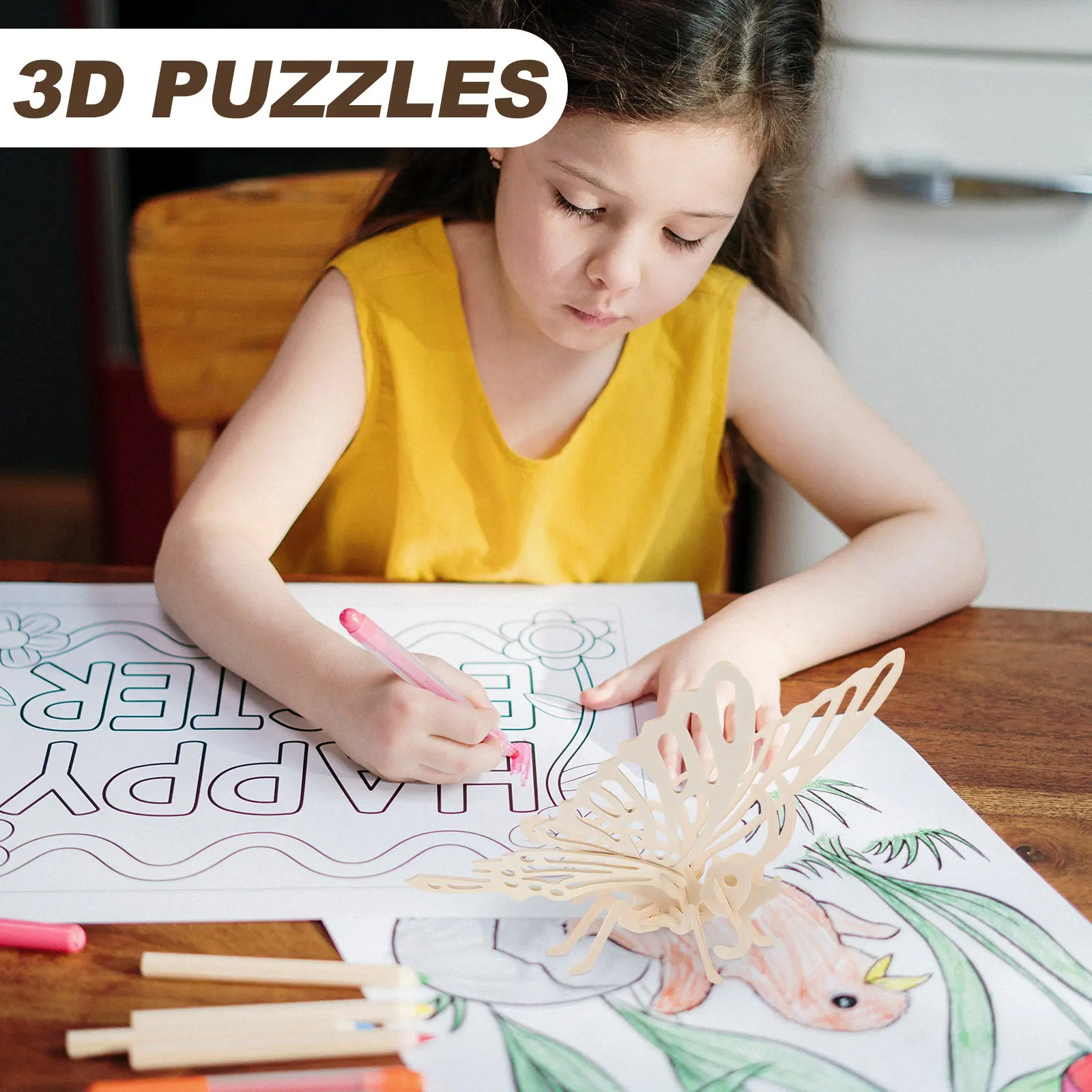 

Набор из 2 деревянных 3D-пазлов с животными для сборки, развивающий когнитивные навыки и творчество, для детей и взрослых