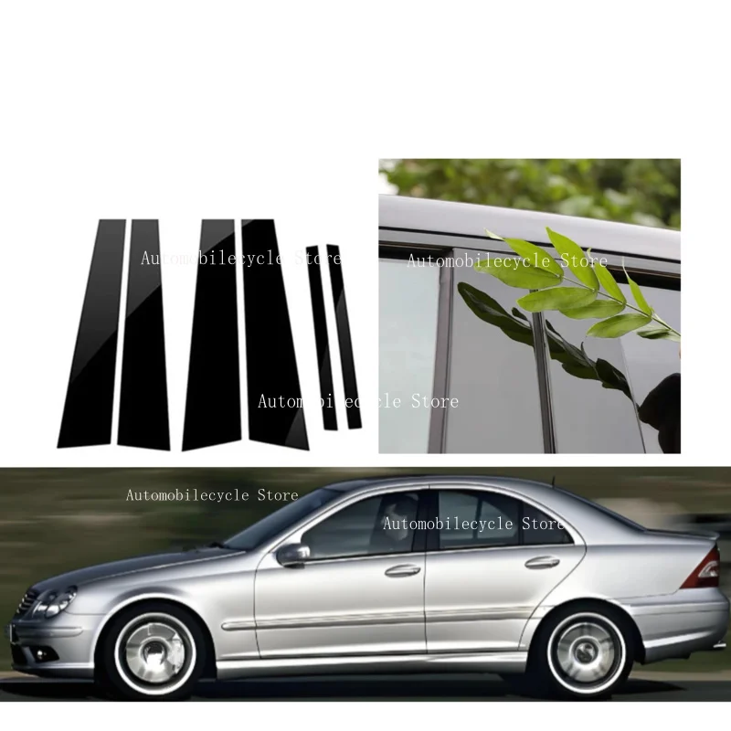 

6PCS Glossy Black Pillar Posts Fit For Mercedes-Benz C-Class (W203) 2001 2002 2003-2007Window Moulding B C Center Sticker Cover
