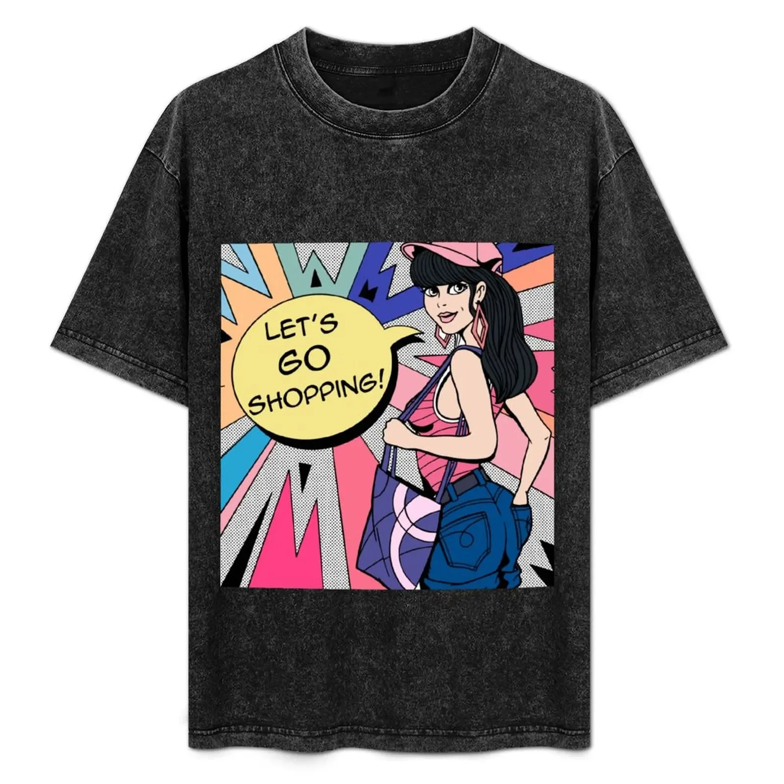 

Let's Go Shopping Colorful Illustration T-Shirt Street Style Casual Tee Shirt