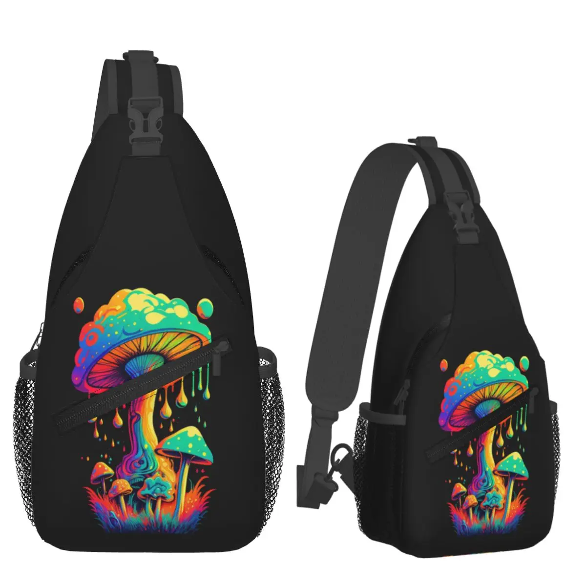Mystical Fungi Magic Mushroom Psychedelic Trippy Hippie Chest Bag Men Sling Crossbody Backpack Chest Bag Daypack Shoulder Bag
