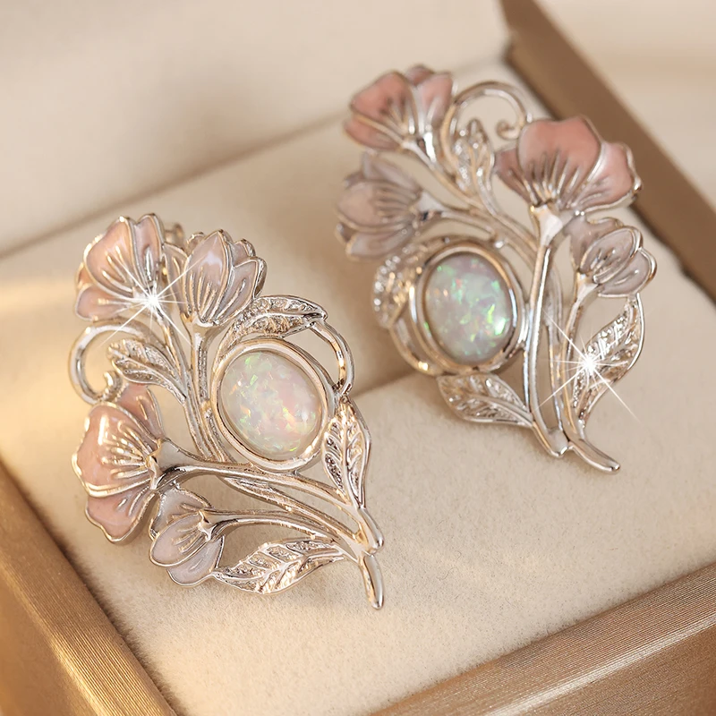 Vintage Luxury Drip Oil Floral - Opal Earrings Dangle 评论和价格