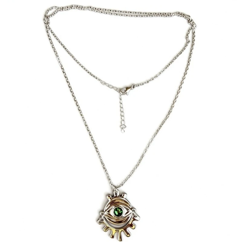 Evil Eye Necklace for Women, Silver Gold Eye Pendant Green Gemstone Choker, 100+6cm with Extender, High Quality Alloy, Hypoallergenic, Polished Mirror Finish, Boho Vintage Protective Jewelry, Trendy Layering Statement Necklace, A Nice Gift, Easy to Match