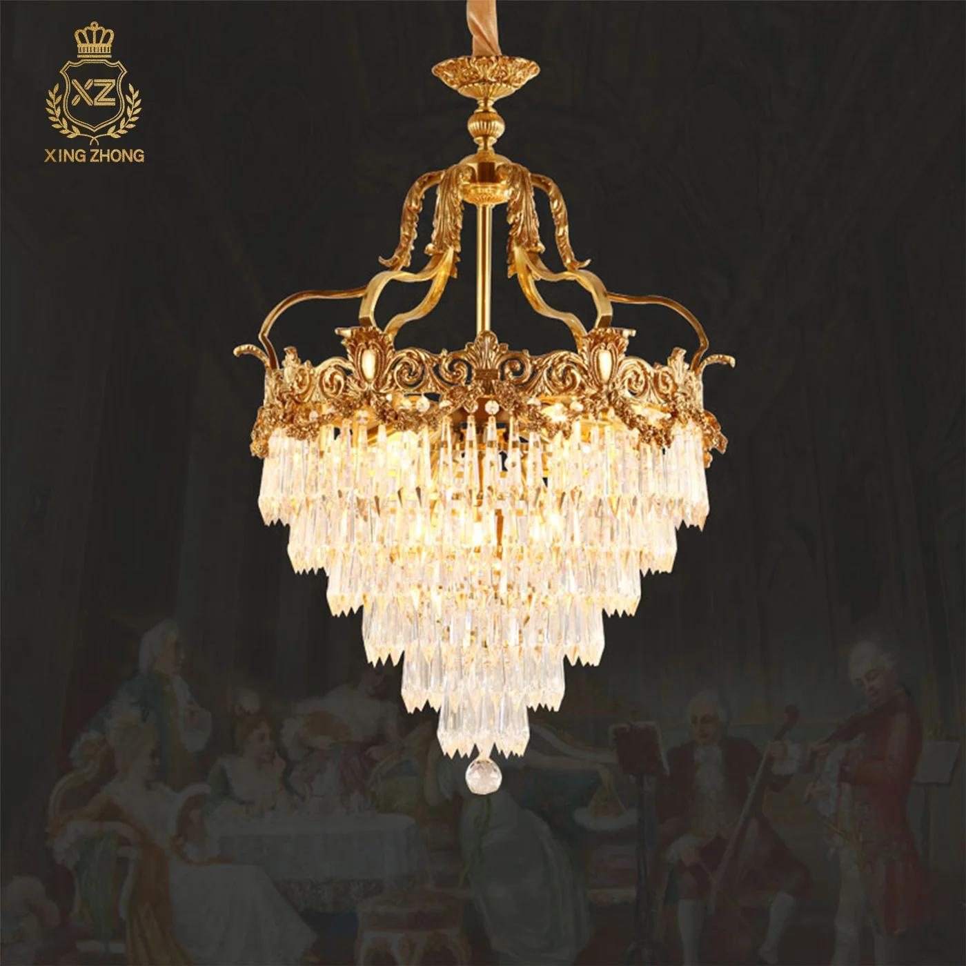 French Baroque Luxury Crystal Villa Staircase Brass Pendant Light European Banquet Hall Hotel Small Pendant Lamp