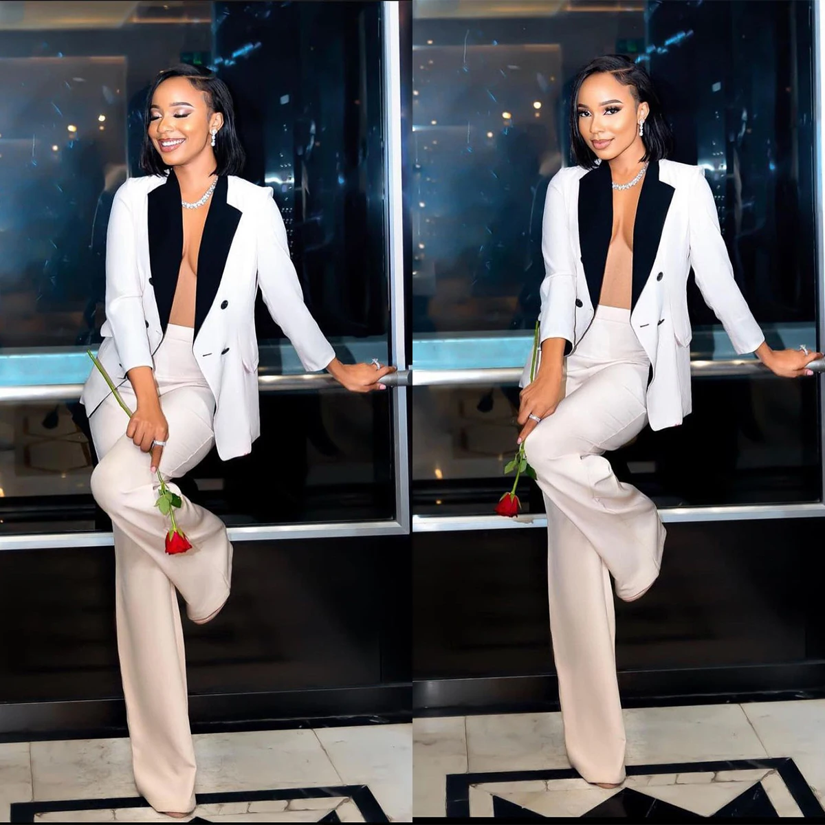 Unique Design Women Pants Suits White Wedding Blazer Jacket Guest Wear Slim Fit 2 Pieces