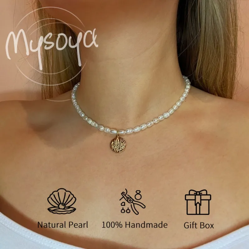 

Mysoya White Rice-shaped Threaded Freshwater Pearl Necklace 5-6mm with Gift Box Perfect Gift for Her/ Him for Birthdays Weddings