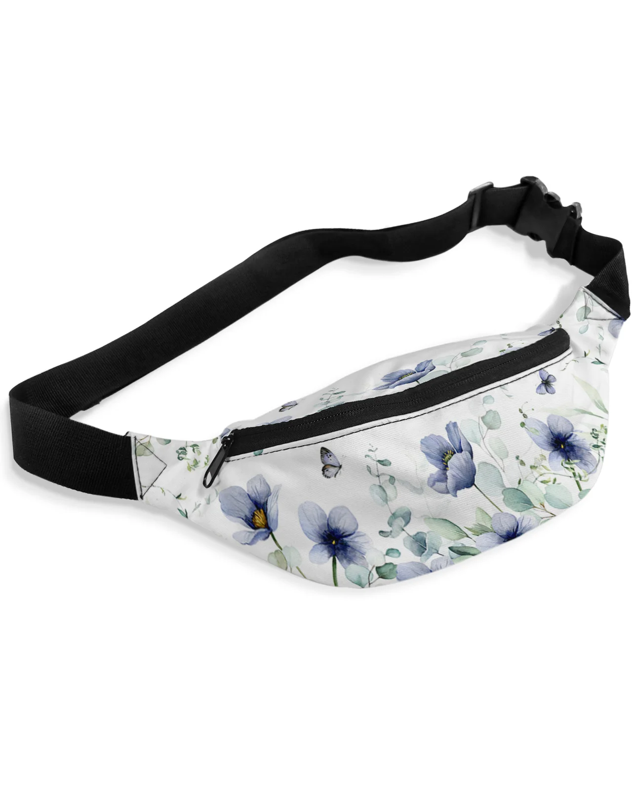 Eucalyptus Blue Tulip Butterfly Flower Daisy Leaf Men Women Waist Bag Fanny Pack Belt Bag Wallet Waterproof Banana Hip Bags