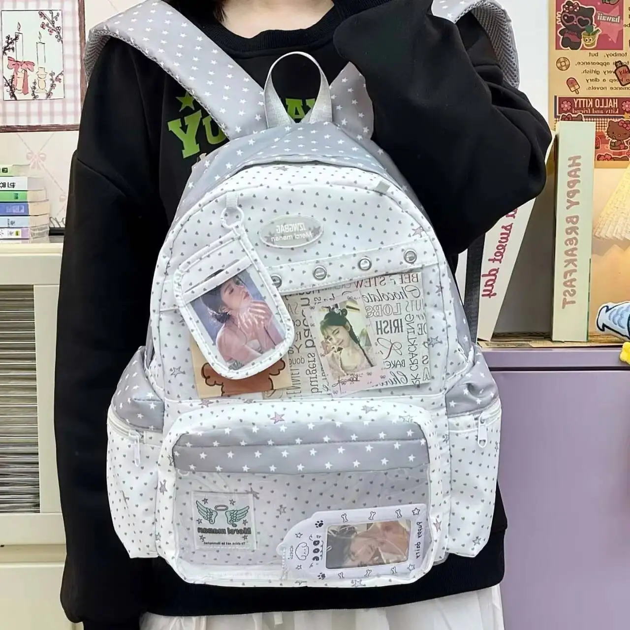 

New Y2K Cute Star Polka Dot Ita Backpack Large Capacity Student Schoolbag DIY Display Outdoor Knapsack Casual Travel Rucksacks