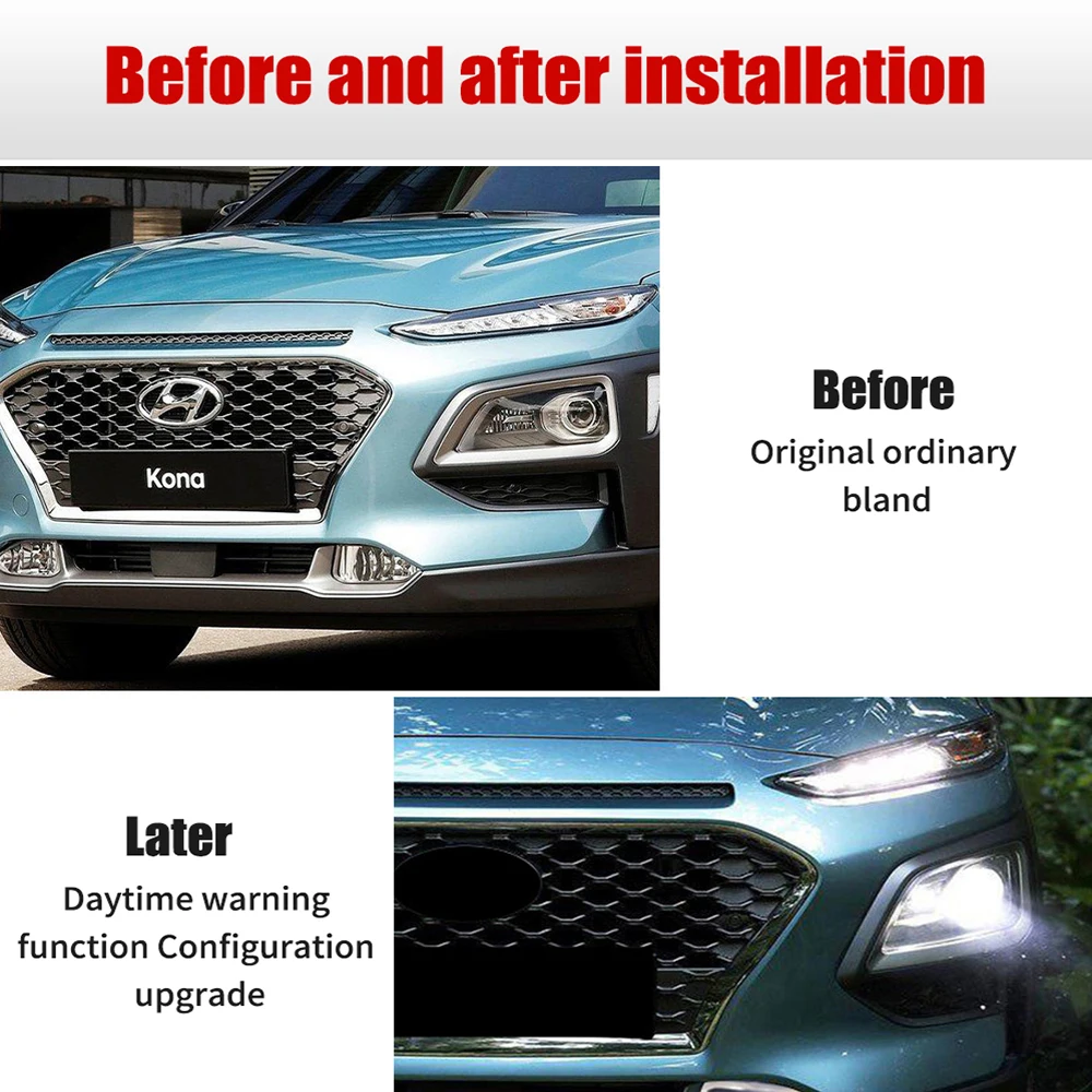 OKEEN 2pc LED Daytime Running Light For Hyundai Kona 2017 2018 2019 2020 Car Driving Turn Signal Fog Lamp DRL Auto Headlight 12V