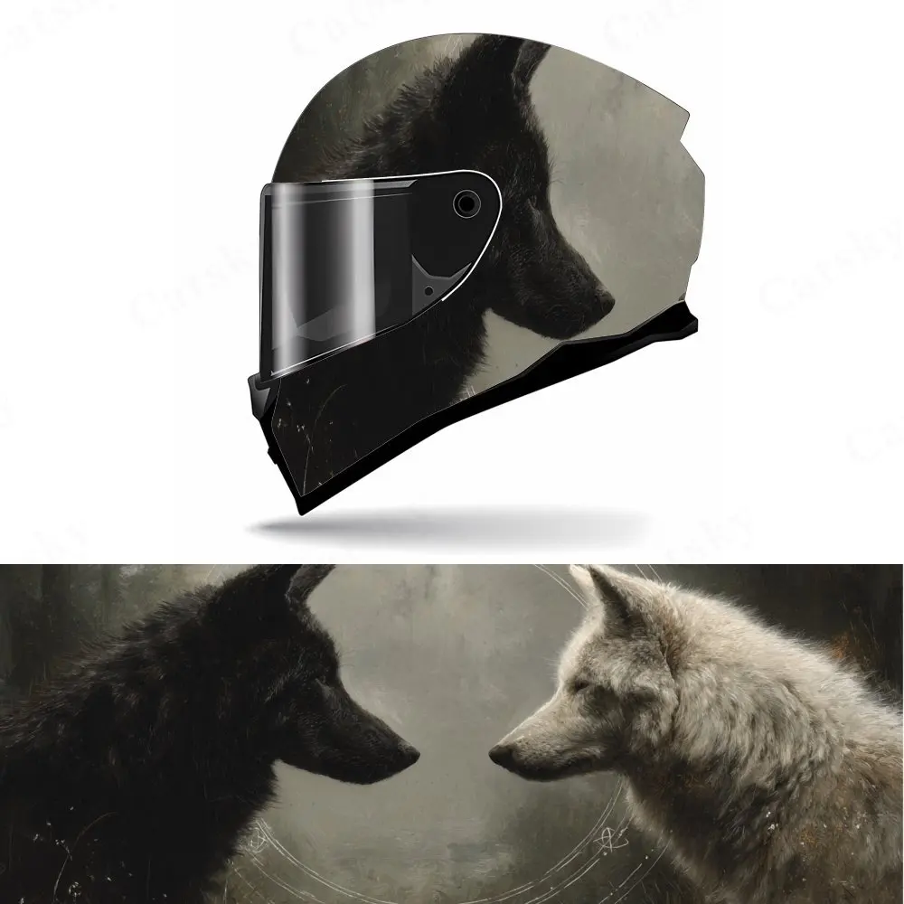 

Dark Style Wolf Pair Motorcycle Helmet PVC Protective Sticker, Motorcycle Helmet Exterior Decorative Accessory, Waterproof & Sel
