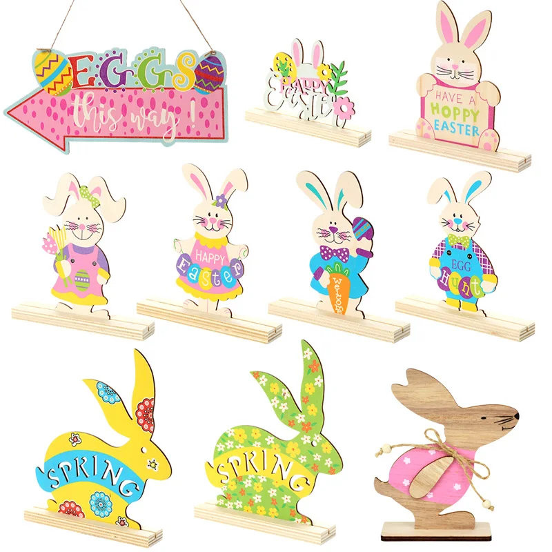 1Pc Happy Easter Decor Houten Deur Hangende Teken Leuke Paasei Konijn Hanger Hout Ambachten Voor Thuis DIY Pasen krans Benodigdheden