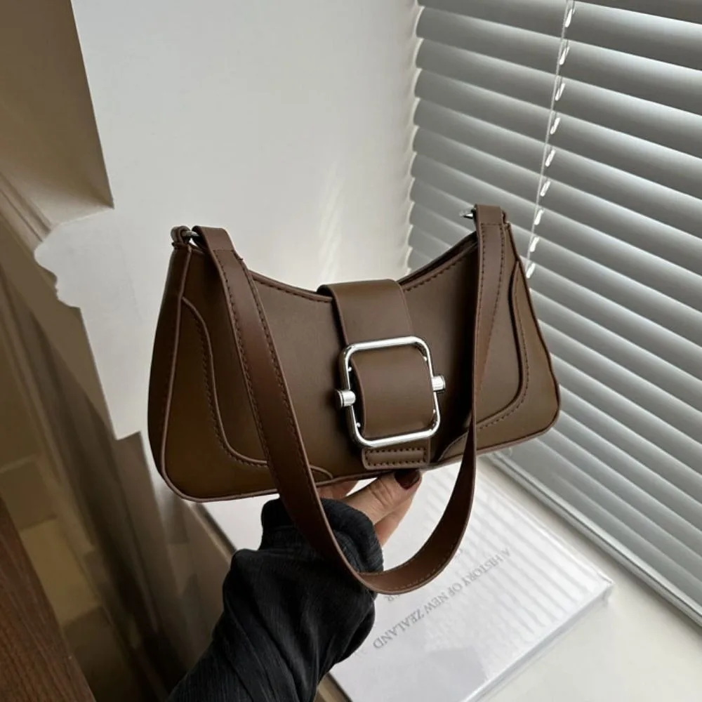 

Fashion Vintage Buckle Shoulder Bag Leisure Solid Color Women's Armpit Bag Cuasal Y2k PU Leather Handbag Girls