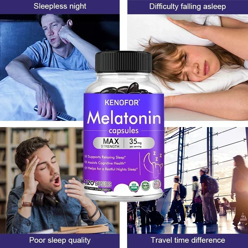 Kenofor Melatonina 35 mg Suplemento de máxima resistencia, suplemento para dormir para adultos 100% no tóxico, sueño profundo, alivio del estrés