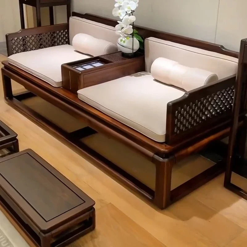 

New Chinese Ebony Arhat Bed Solid Wood Zen Ming Style Bed Villa Size Living Room Sofa Bed Furniture