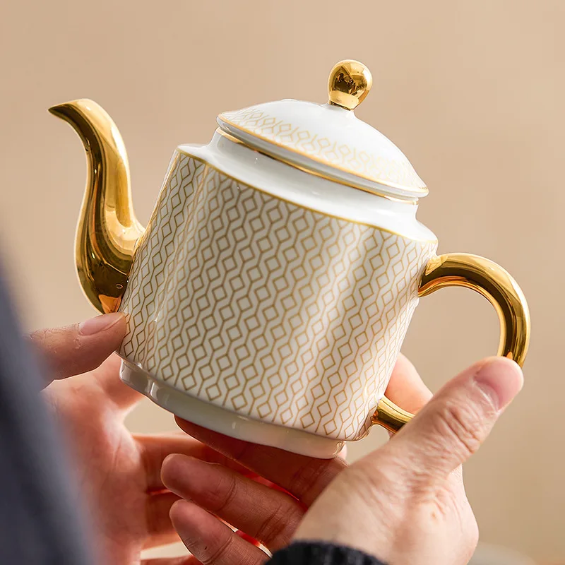 Gold Plating Ceramic Teapot High Temperature Resistant Home Brewing Teapot with Filter Hole Kettle