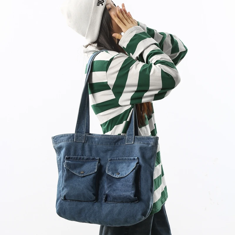 

Vintage Denim Women's Bag New Jeans Tote Bag Y2K Canvas Shoulder Bag Eco Bag Korean Shopper Female Purses and Handbag Simple Sac