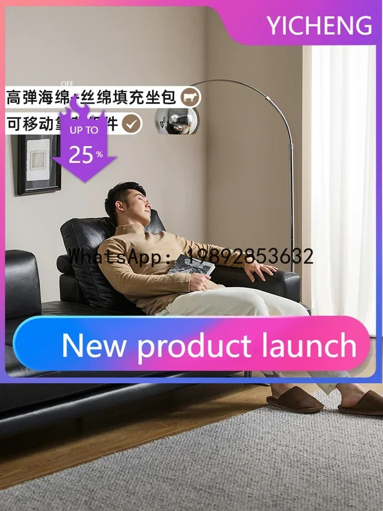 

Leather Sofa Living Room Light Luxury Black Straight Row Sofa Middle Ancient Leather Sofa