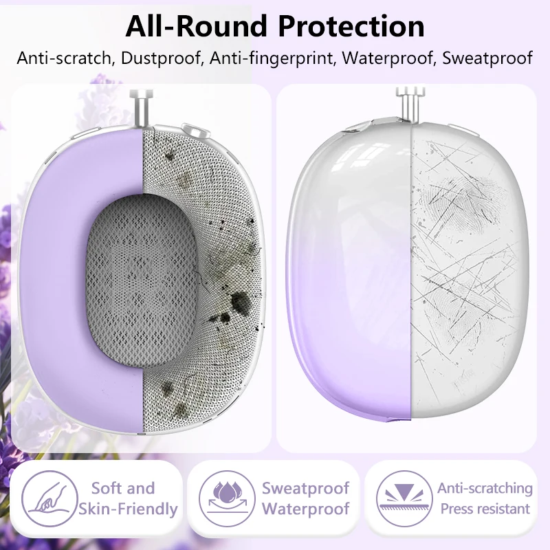 حافظة حماية ناعمة 3 في 1 شفافة متدرجة اللون لأجهزة Apple Airpods Max وسادة الأذن أكواب غطاء عقال مضاد للخدش 2024 2020