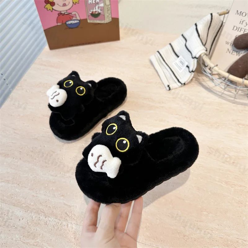 الأطفال لطيف أفخم النعال القطنية شتاء جديد خفيفة الوزن الراحة الفتيات كلمة واحدة النعال الدافئة داخلي عدم الانزلاق الفتيان أحذية المنزل