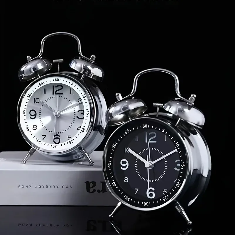 4 Inch Twin Bell Loud Alarm Clock Metal Frame 3D Dial with Backlight Battery Operate Desk Table Alarm Clock for Home and Office