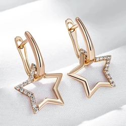 Wbmqda Fashion Cute Star Pendant 585 Rose Gold Color Natural Zircon Drop Earrings For Women Girls Fun Christmas Jewelry Gifts