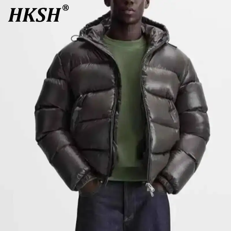 

HKSH Autumn Winter New Men's Tide Dark Elegant Simple Padded Coat Hooded Cotton Jacket Casual Ins Fashion Chic Zipper Top HK3588