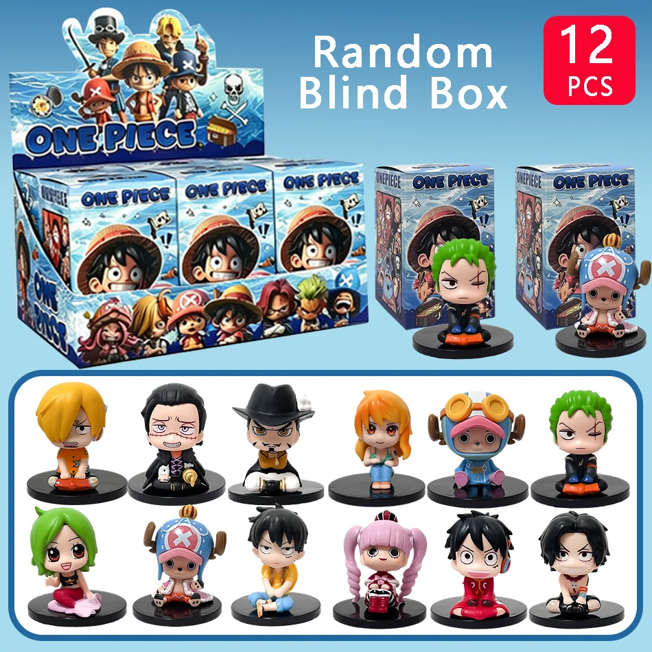 

Hot Random Blind Box One Piece Anime12pcs Sitting Posture Luffy Nami Action Figurine PVC Model Desktop Toy Holiday Gift In Stock