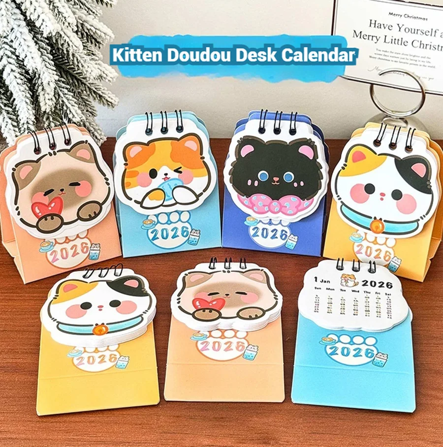 Cute Cat Desk Calendar Cartoon Mini Portable Back To School Kids Students Gift Cute Office Home Desk Day Study Decor Organizer