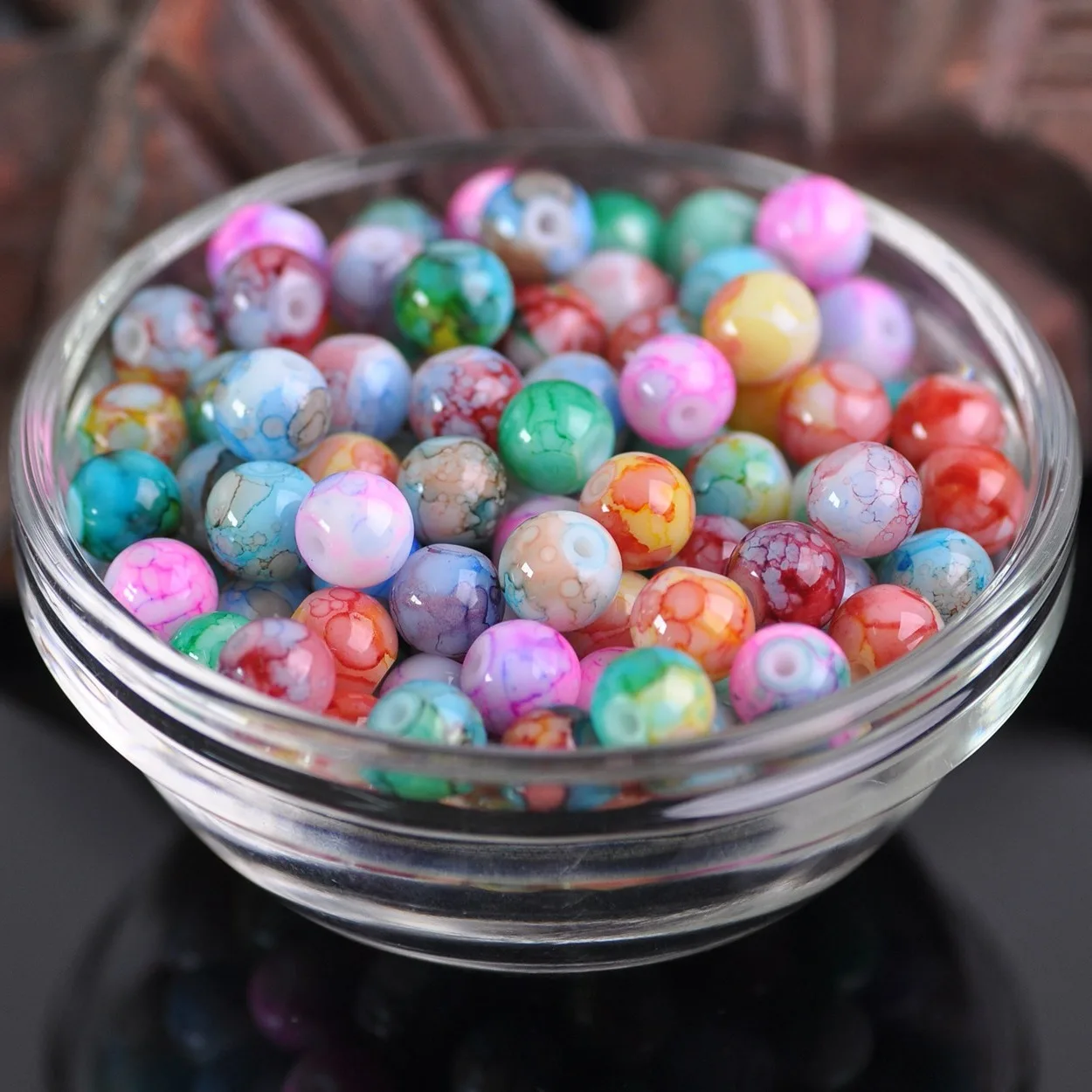 30PCS Round 8mm Colorful Painting Opaque Glass Loose Beads For Jewelry Making DIY Bracelet Crafts Findings