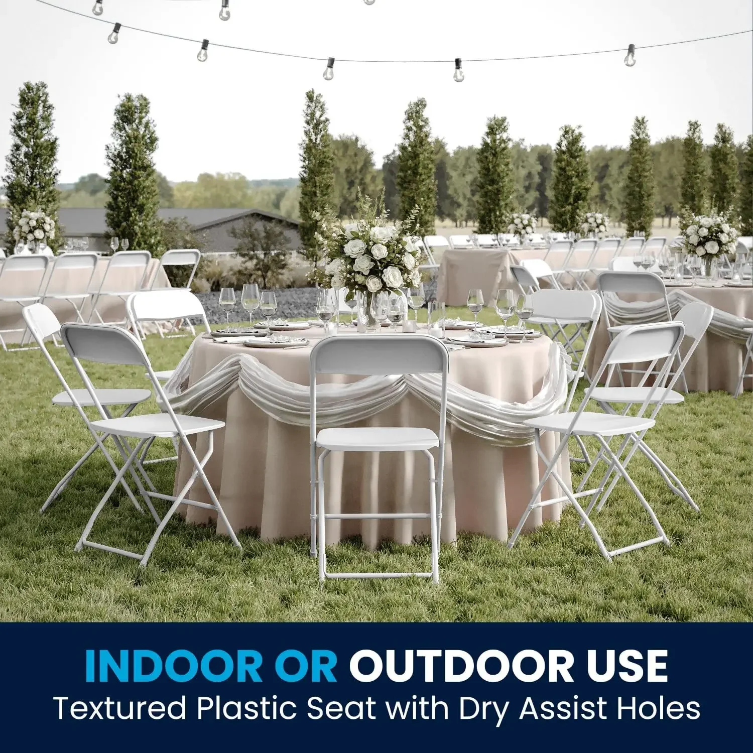 Hercules Series Plastic Folding Chairs for Parties and Weddings, Stackable Commercial Event Seats, Set of 10, White