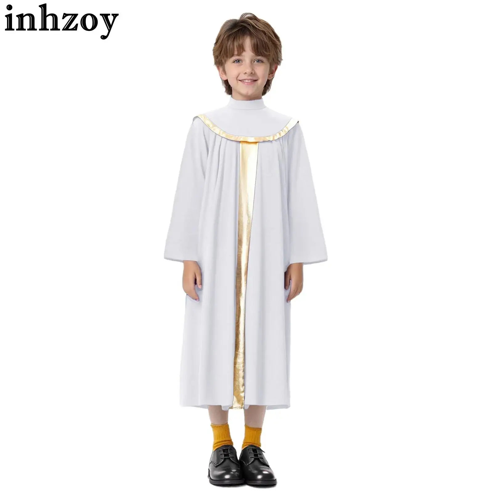 Kinder Jungen Mädchen Chor Robe Langarm Reißverschluss Anbetung Lob Tanzkleid Kirche Veranstaltungen Weihnachten Karneval Pastor Priester Kostüm