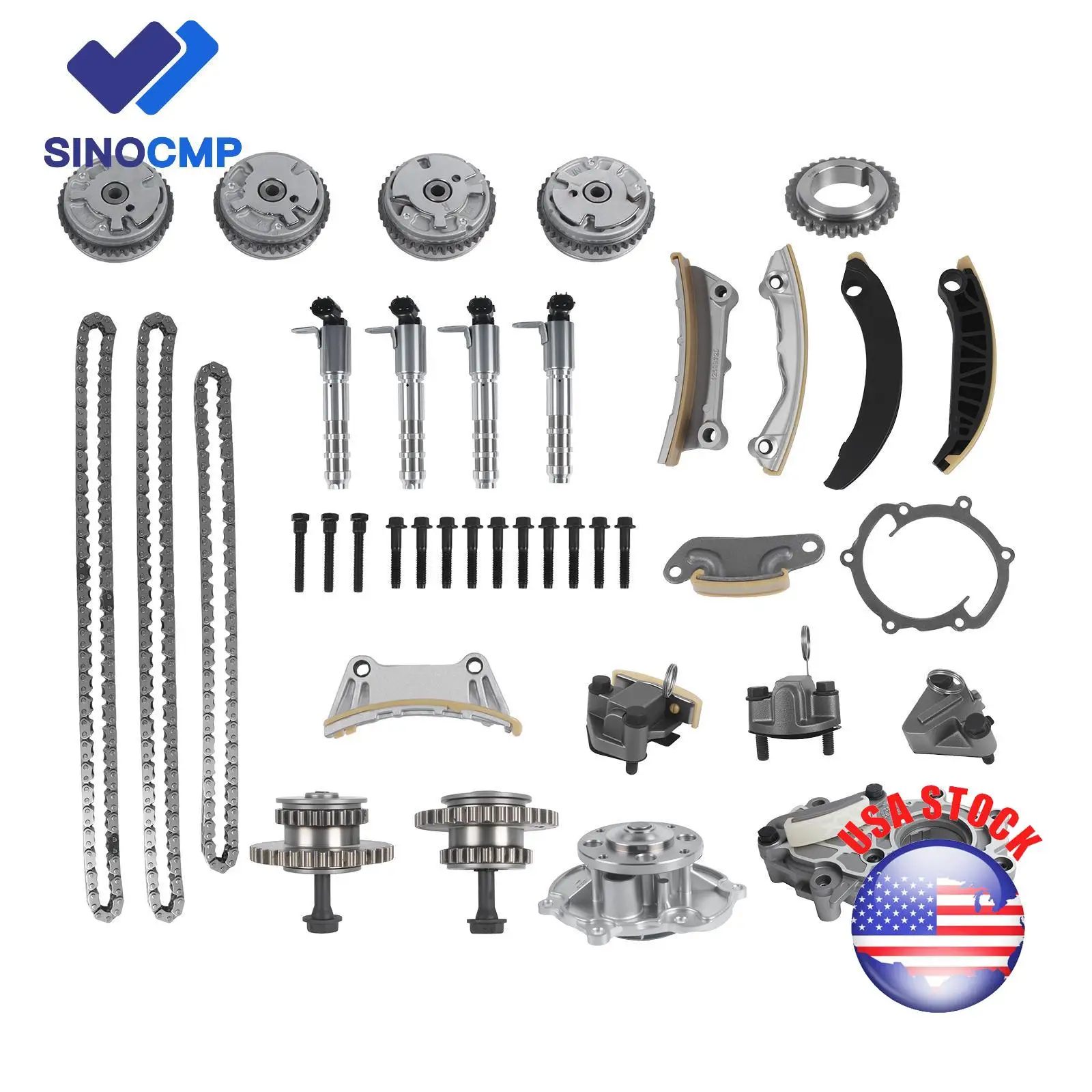 

SINOCMP 9-0753S 12626160 12626161 12626164 AW5103 Timing Chain Kit Oil Water Pump VVT for 06-17 Buick Chevrolet Cadillac 3.6L