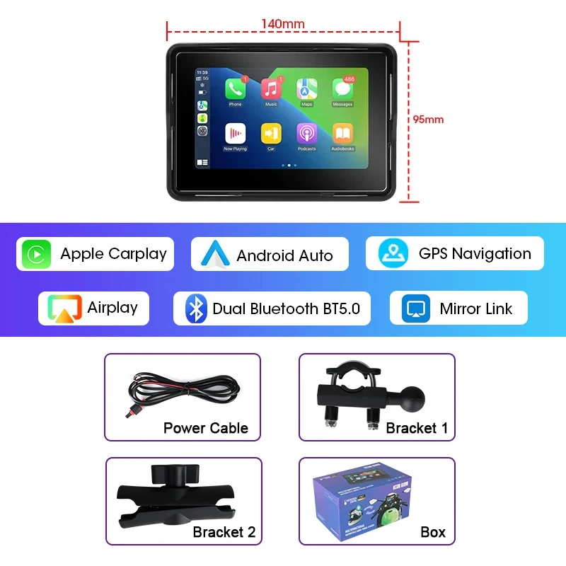Jansite 5/7 Zoll Carplay Motorrad-DVR-Navigation GPS Wireless CarPlay Android Auto IPX7 Display-Bildschirm Tragbarer Moto-Monitor 5