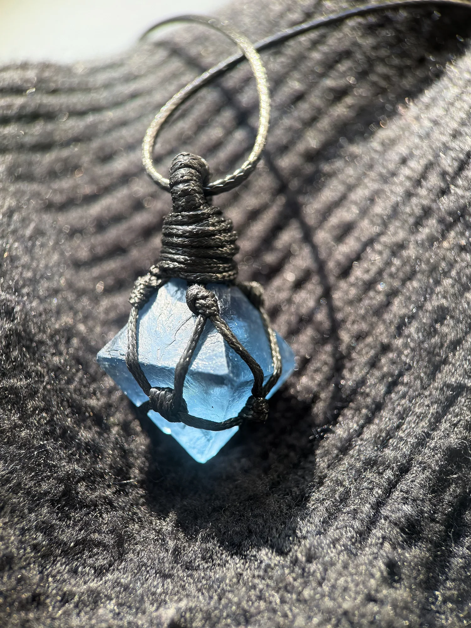 Natural Blue Fluorite Hexagonal Crystal Pendant Hand Woven Macrame Adjustable Rope Necklace Healing Stone Jewelry Gift
