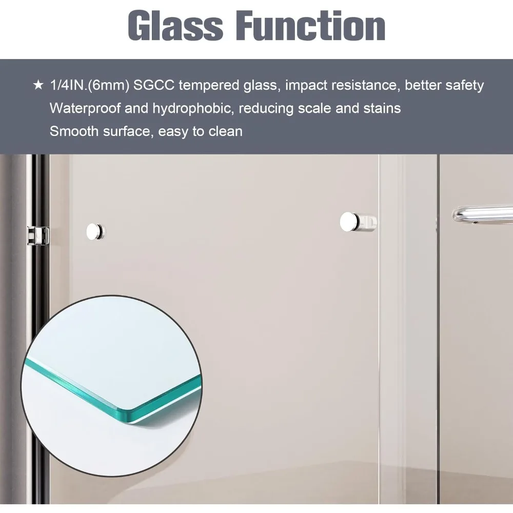 باب دش حوض استحمام منزلق شبه بدون إطار مقاس 56-60 بوصة عرض × 58 بوصة ارتفاع، باب دش زجاجي للحمام لحوض الاستحمام مع 1/4 بوصة (6 مم) شفاف #4