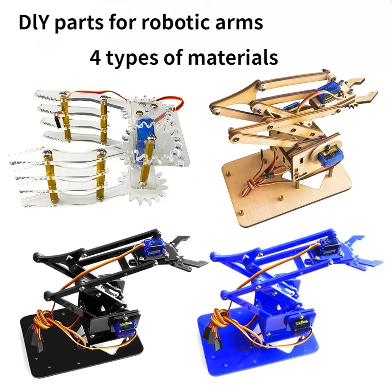 SG90 MG90S 4 DOF Unassembly Acrylic Mechanical Arm Robot Manipulator Claw for Arduino Maker Learning DIY Kit RC Robotic Arm