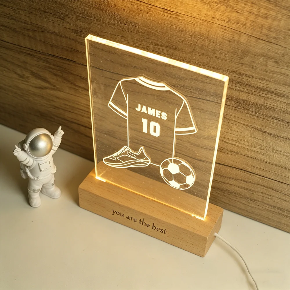 Custom Soccer Jersey LED Night Light Personalized Name Number Football Shoes Ball Acrylic Lamp for Kids Bedroom Sports Fans Gift