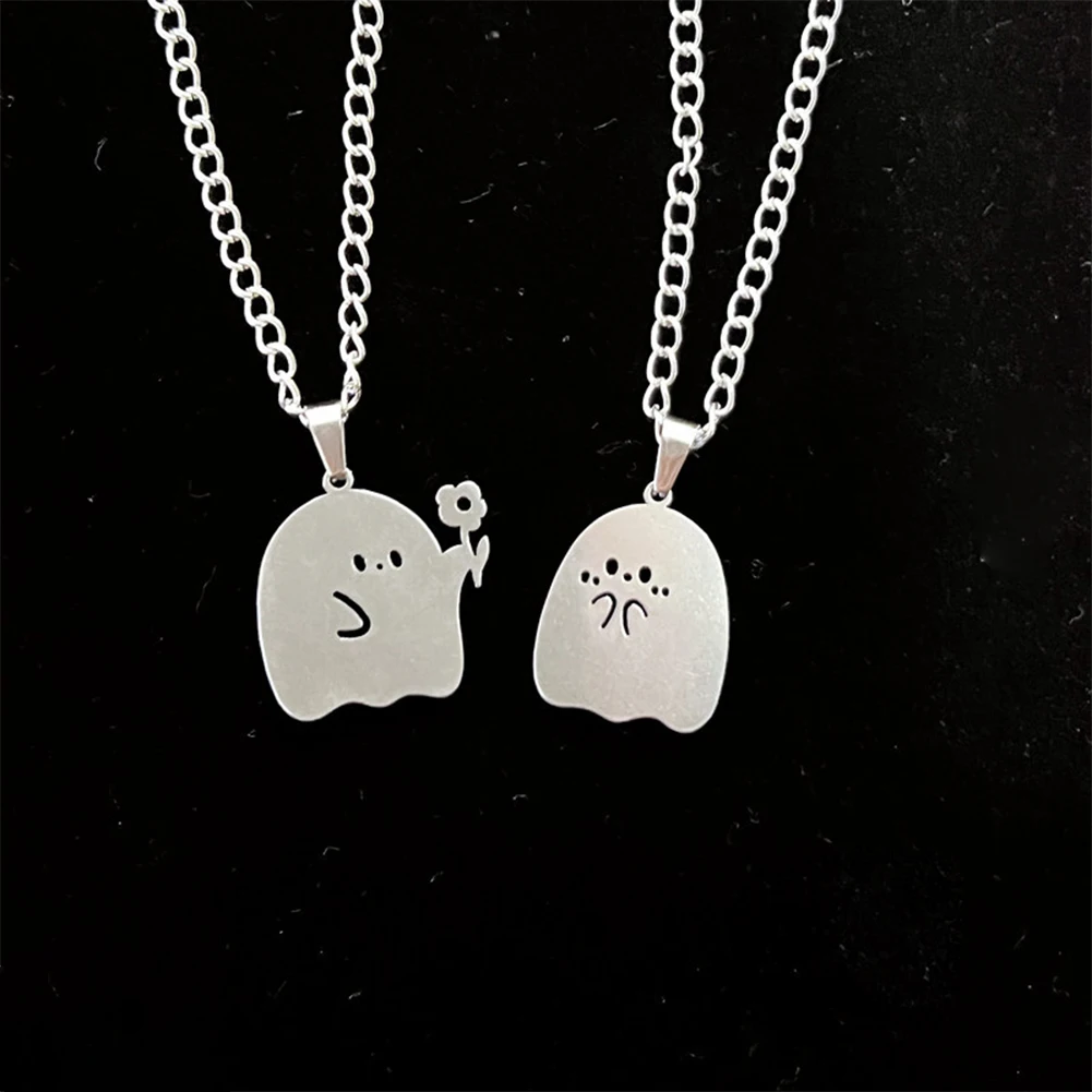 Fashion Creative Flower Delicate Trendy Engagement Ghost Couple Pendant Necklace Women Jewelry Gift