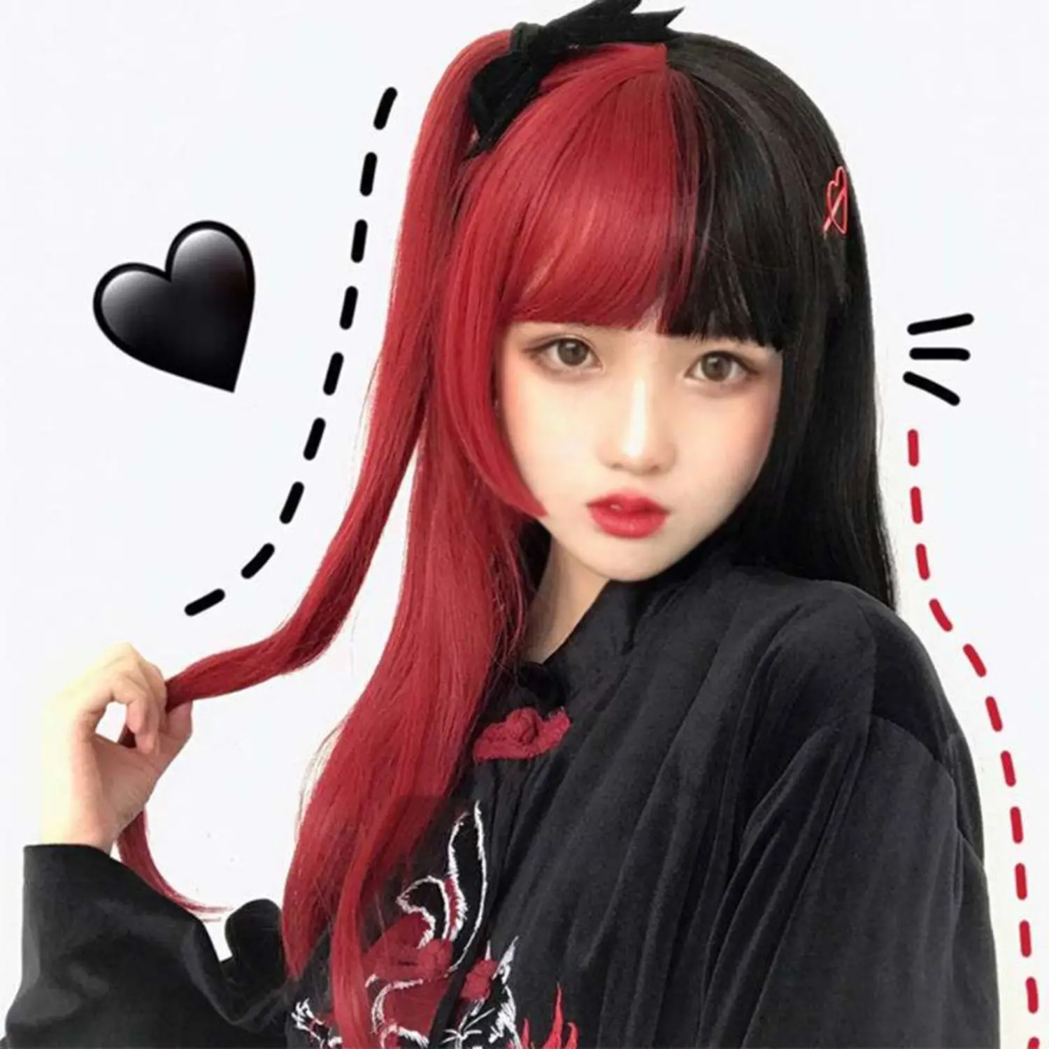 ‌ Peluca recta de corte Hime: pelo de princesa Lolita, cosplay de Halloween, peluca de anime natural negra/azul/rosa para mujer