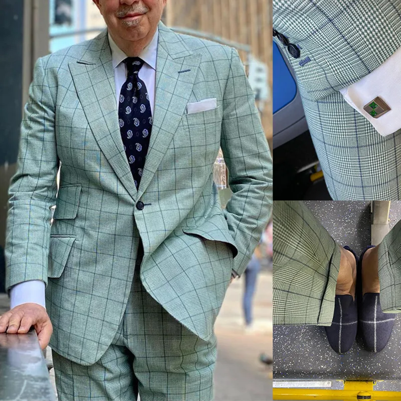 

Latest Business Men Suits One Button Two Pieces Jacket And Pants Lattice Custom Made Designer Wedding Party Formal Occasion