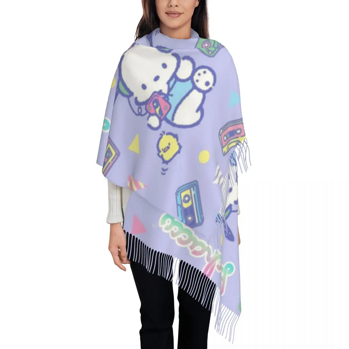 Custom Pochacco Tassel Scarf Women Soft Shawl Wrap Lady Winter Fall Scarves